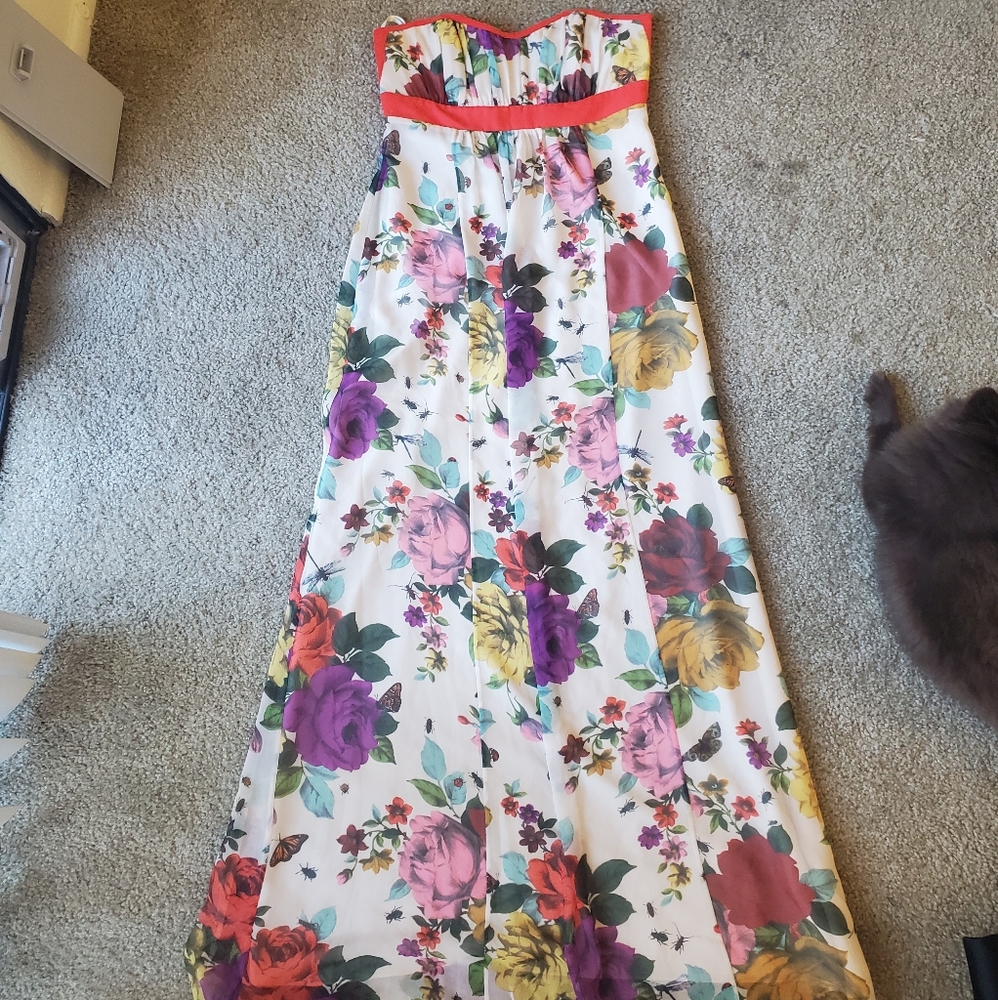 Ted baker maxi floral strapless dress